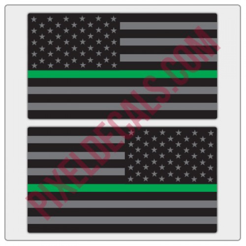 American Flag Decals - Black & Gray w/ Green Line - Tactical
