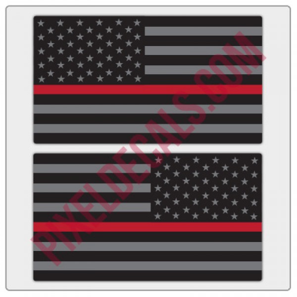 AUTOMOTIVE BLACK GREY W/ RED LINE STICKER 3.5" X 6" AMERICAN FLAG