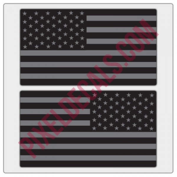Set of 2 pc American Flag Decal Distressed Military Gloss Black 6" x 11" V2 