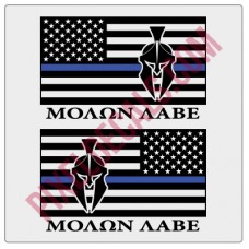 Molon Labe American Flag Decals - 1 Color w/ Blue Line